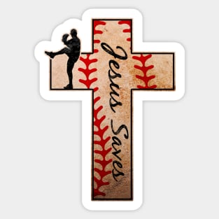 Jesus Saves Baseball Pitcher Closer Cross Christian Faith Sticker